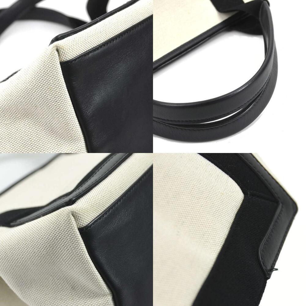 Balenciaga Navy Tote White Canvas Blue Bag Black Leather Cabas Shoulder - Picture 4 of 4